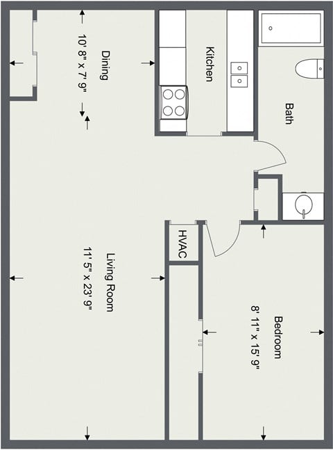 Floor plan for 1 bed, 1 bath, 550 sqft